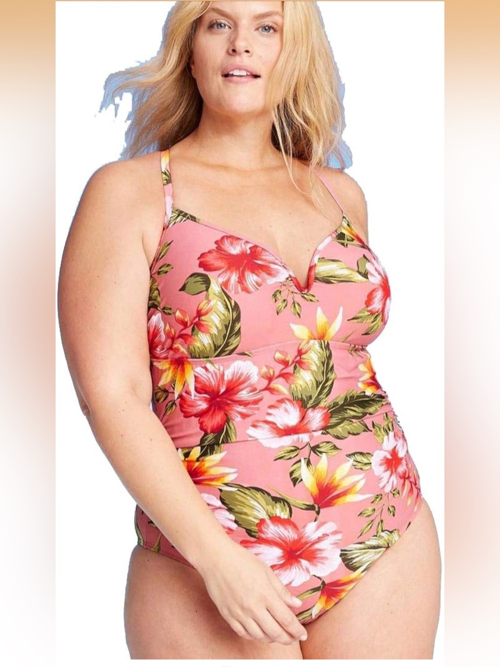 NWT Kona Sol Multicolor Floral One Piece Plus Size 16W.